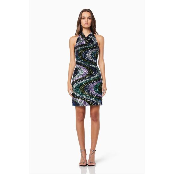 Elliatt Janice Sequin Halter-Neck Cocktail Minidress size XS - Picture 1 of 9
